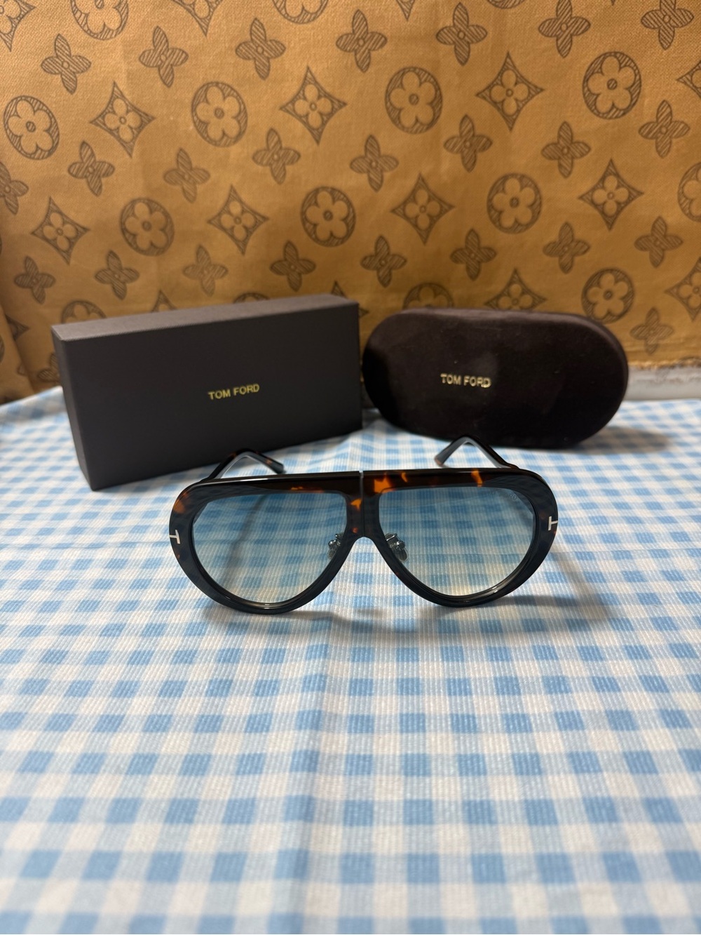 Tom Ford Men’s Tortoiseshell Frame Sunglasses with Blue Gradient Lenses
